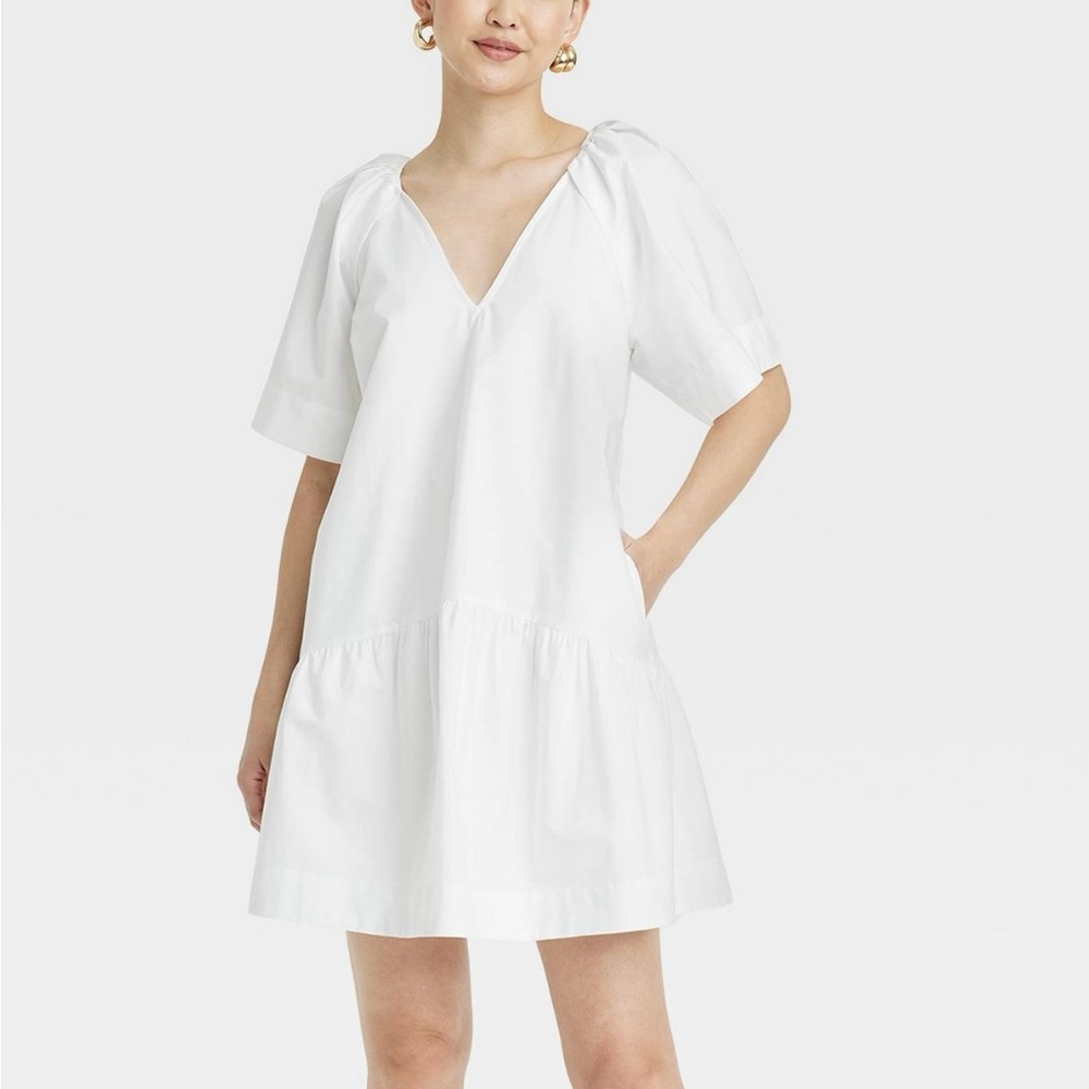 NWT Target Flutter Short Sleeve Mini Poplin Dress- A New Day White Size Small